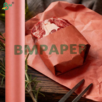 Rolo de Papel Açougueiro Rosa Pêssego de Grau Alimentício 66gsm para Defumar Carne 18'' 24'' x 175'